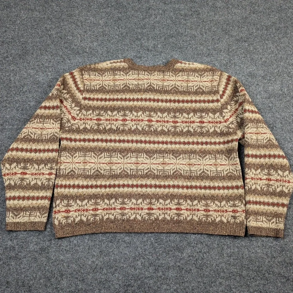 Eddie Bauer Womens Large Brown Fair Isle Wool Silk Blend Henley Sweater L